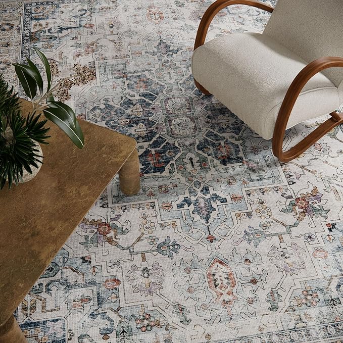 10x14 Area Rugs for Living Room: Washable Bedroom Rug Boho Vintage Rugs Stain Resistant Non Slip Low Pile Soft Lightweight Carpet for Kitchen Dining Room Farmhouse Nursery Kids Room Home Office-BubblyBeeBaby