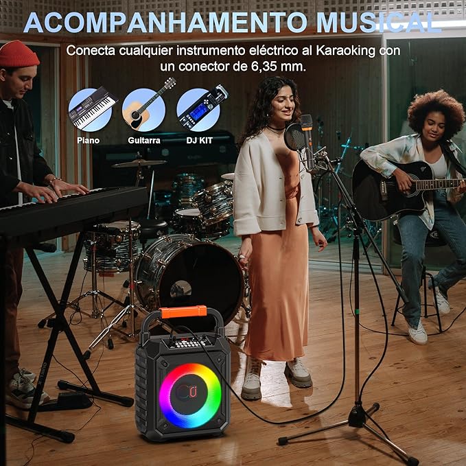 JYX Karaoke Machine with Two Wireless Microphones, Portable Speaker with LED Lights for Kids and Adults, Supports Bluetooth/USB/TF/AUX for Party-BubblyBeeBaby