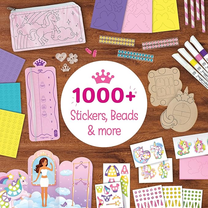 Imagimake Unicorn Craft Kit | 20+ Mess Free Activities | Bracelet Making Kit, Magnetic Board Princess Dress Up, Unicorn Stickers and More | 5,6,7,8 Year Old Girl Birthday Gift | Crafts for Girls 8-12-BubblyBeeBaby