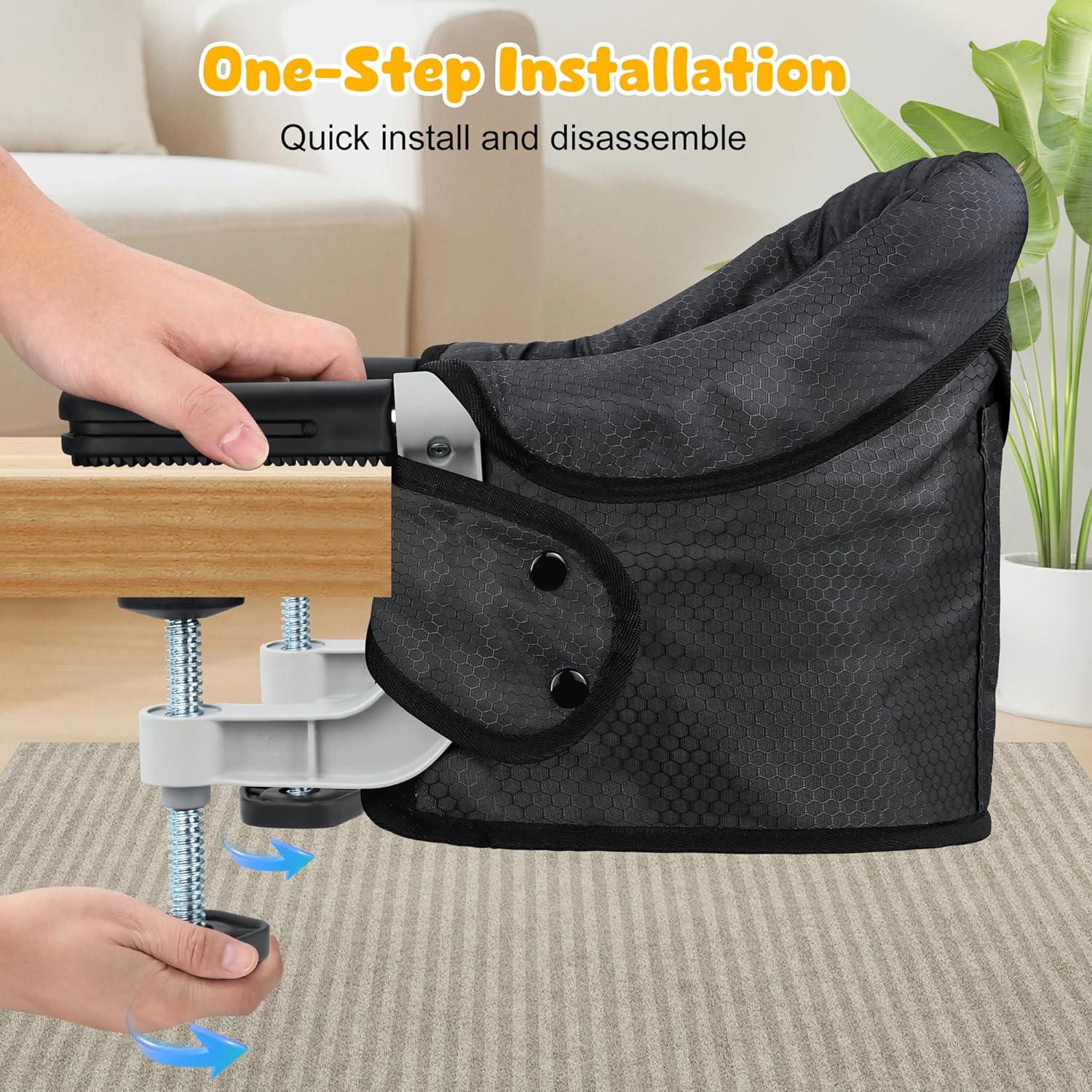 Hook On Chair with Removable Dining Tray,Portable Table High Chair, Folding Baby Chair with Storage Bag for Indoor/Outdoor(Black)