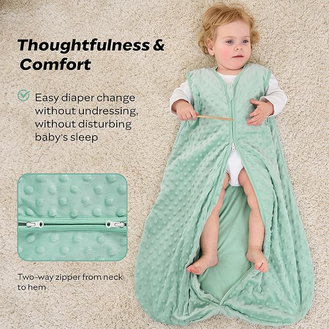 JELLYMONI Fleece Baby Sleep Sack 12-18 Months, 1.5 Tog Warm Winter Baby Wearable Blanket with Plush Dots and 2-Way Zipper, Cotton Toddler Sleep Sack-BubblyBeeBaby