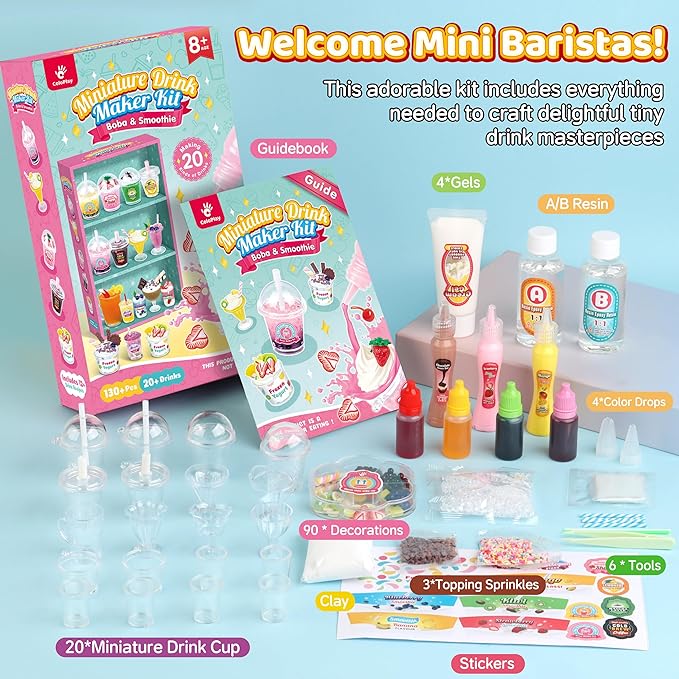 20 PCS Miniature Drink Marker Kit, Miniature Food Toys, Kitchen Pretend Food DIY Crafts Kits for Kids Ages 8-12, Girls Gift for Christmas, Birthday, Collectors, Resin Play, NOT Edible-BubblyBeeBaby