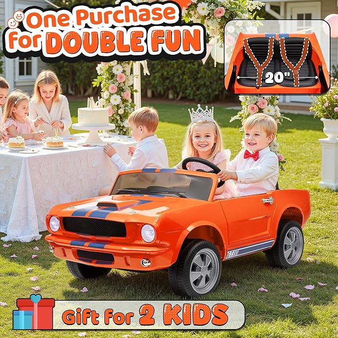 24V 2 Seater Ride on Toys, Licensed Shelby Cobra Kids Power Car Wheeler Ride On Toy w/ 2WD/4WD Switchable, Remote Control, 19" Spacious Seat, 4 Spring Suspension, Music, Bluetooth-BubblyBeeBaby