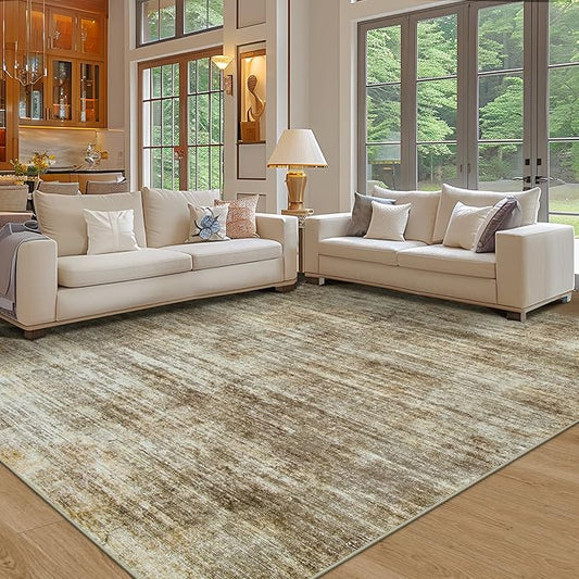 10x14 Area Rugs for Living Room: Soft Abstract Large Area Rug Non-Shedding Anti-Skid Stain Resistant Indoor Floor Modern Washable Rugs for Bedroom Dining Room Nursery Farmhouse Home Office-Brown-BubblyBeeBaby
