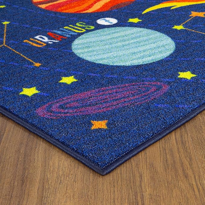 KC Cubs 3x5 Outer Space Solar System Toy Car Road Rug – Educational Play Mat Carpet for Kids, Toddlers, Nursery, Classroom, Playroom, Baby Daycare-BubblyBeeBaby