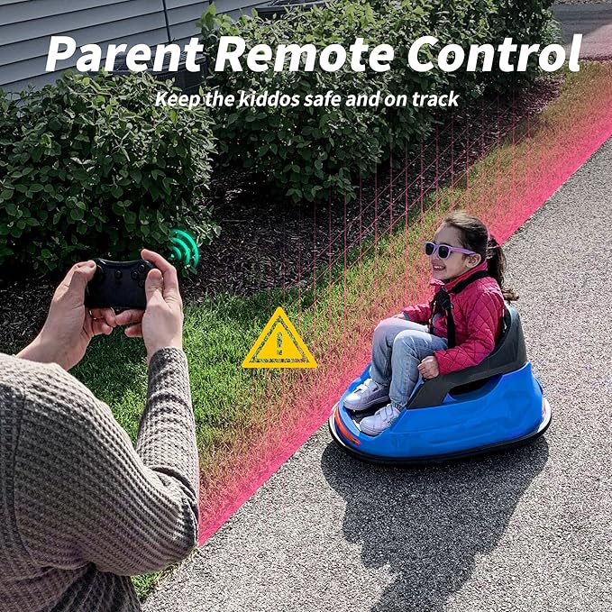 12V Kids Electric Bumper Car, Baby Bumper Car for Toddlers w/Remote Control, 360° Spinning - Blue-BubblyBeeBaby