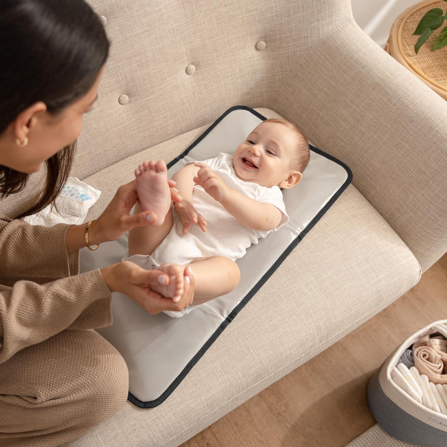 Comfy Cubs Baby Changing Pad Compact Size - Waterproof Diaper Changing Mat with Cushioned Pillow - Soft & Lightweight, Foldable Design for Travel - Stylish Design for Boys and Girls - Solid Grey