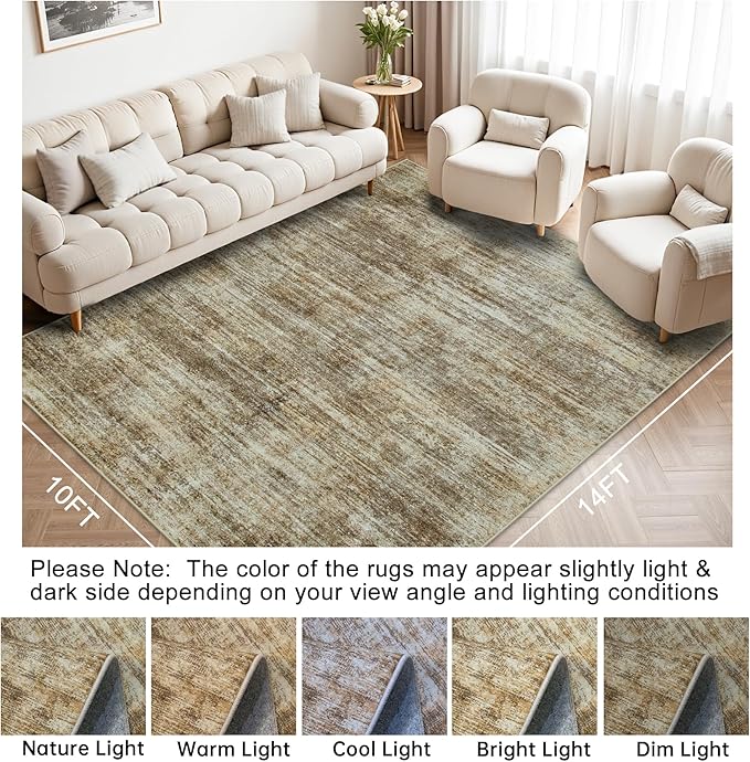 10x14 Area Rugs for Living Room: Soft Abstract Large Area Rug Non-Shedding Anti-Skid Stain Resistant Indoor Floor Modern Washable Rugs for Bedroom Dining Room Nursery Farmhouse Home Office-Brown-BubblyBeeBaby