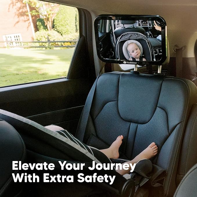 Safety Baby Car Seat Mirror - Wide Shatterproof Backseat Infant Car Mirror for Baby Rear Facing, Crystal Clear View, Travel Accessories, Easy Install & Adjustable for Removable Headrest (Matte Black)-BubblyBeeBaby