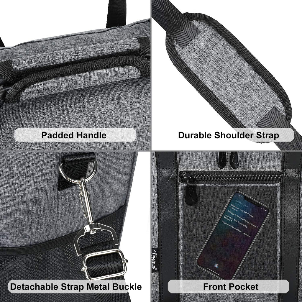 Tirrinia 6 Bottle Wine Cooler Bag - Insulated & Padded Versatile Wine Gift Carrier Tote Bag for Travel, BYOB Restaurant, Wine Tasting, Party, Best Gift for Wine Lover, Grey