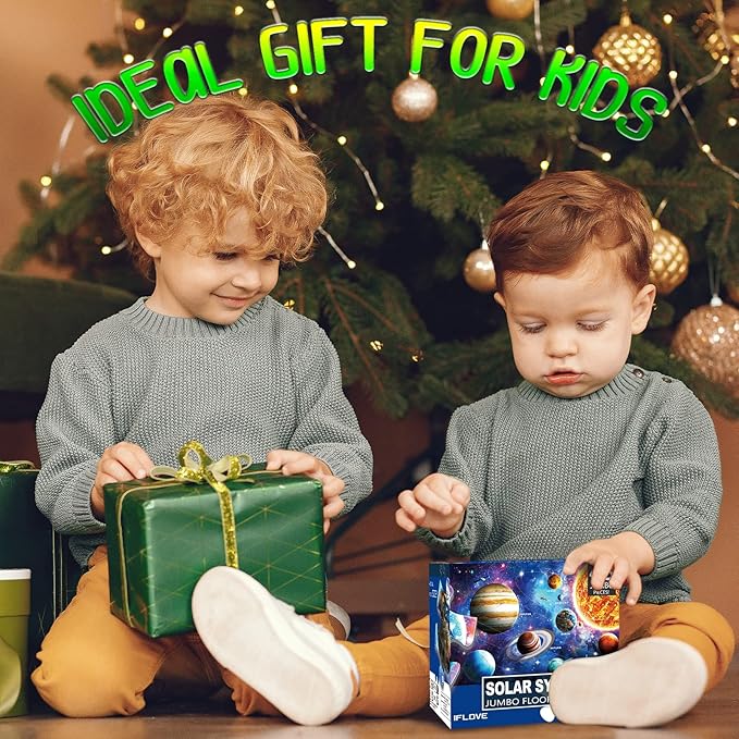 Jumbo Floor Puzzle for Kids Ages 4-8,Solar System Jigsaw Puzzles,48 Piece Space Large Puzzles for Toddler Ages 3-5,Preschool Learning Planets Toys Christmas Birthday Gift for Boys Girls-BubblyBeeBaby