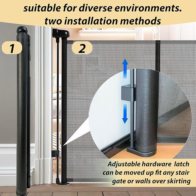 200" Retractable Baby Gates Extra Wide for Large Opening, 41" Extra Tall Retractable Dog Gate Pet Gates, Long Child Safety Mesh Gate with Fiberglass Rods for Stairs, Doorways, Hallways, Indoor/Outdoor-BubblyBeeBaby