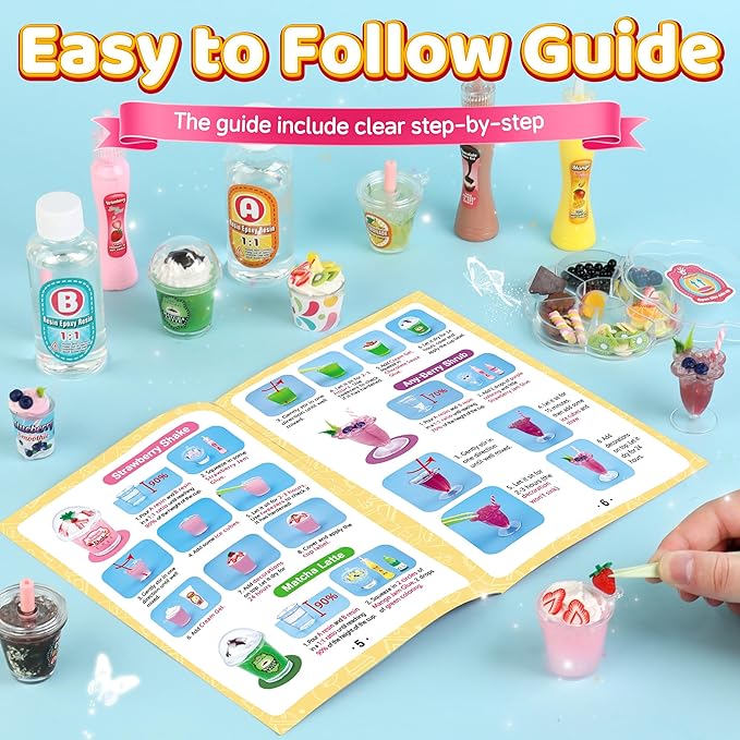 20 PCS Miniature Drink Marker Kit, Miniature Food Toys, Kitchen Pretend Food DIY Crafts Kits for Kids Ages 8-12, Girls Gift for Christmas, Birthday, Collectors, Resin Play, NOT Edible-BubblyBeeBaby