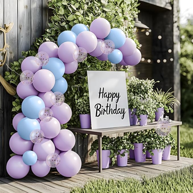 JOYIN 150 Pcs Pastel Purple Balloons, Different Sizes 18 12 10 5 Inch Pastel Purple Latex Balloon Arch Kit with Instruction for Birthday Party Graduation Wedding Holiday Decoration-BubblyBeeBaby