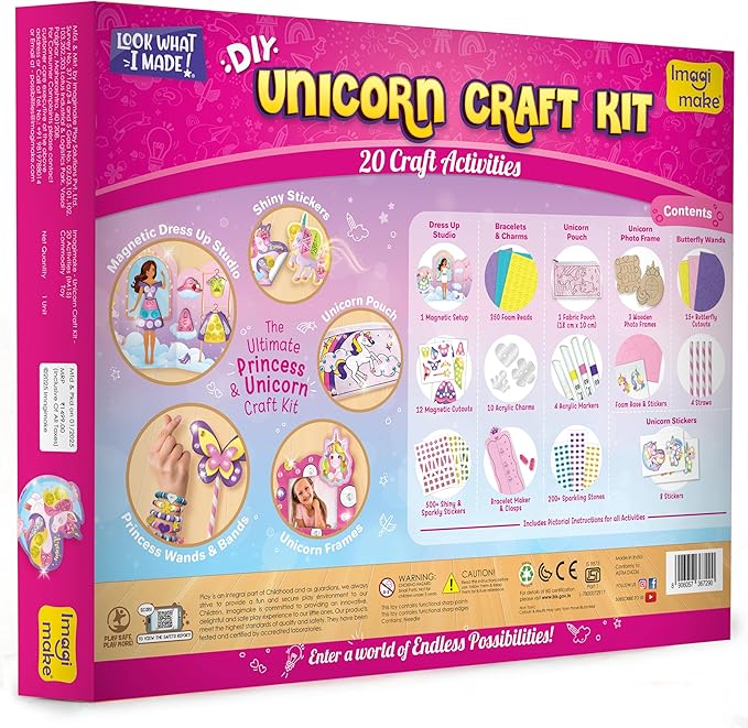 Imagimake Unicorn Craft Kit | 20+ Mess Free Activities | Bracelet Making Kit, Magnetic Board Princess Dress Up, Unicorn Stickers and More | 5,6,7,8 Year Old Girl Birthday Gift | Crafts for Girls 8-12-BubblyBeeBaby