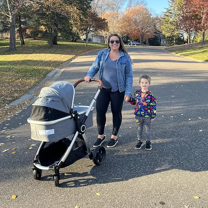 Mompush Ultimate2 Baby Stroller, Premium Convertible Full-Size Stroller for Toddler, Reversible Seat with One Hand Recline Adjustment, Car Seat Adapter Included-BubblyBeeBaby
