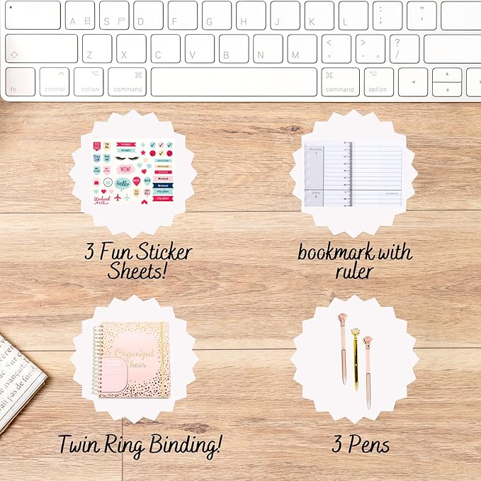 2025-2026 Monthly Large Planner- Daily, Weekly & Monthly Organizer with 3 Pens & Stickers - Organized Chaos Pink, January 2025 to June 2026, Stylish & Durable-BubblyBeeBaby