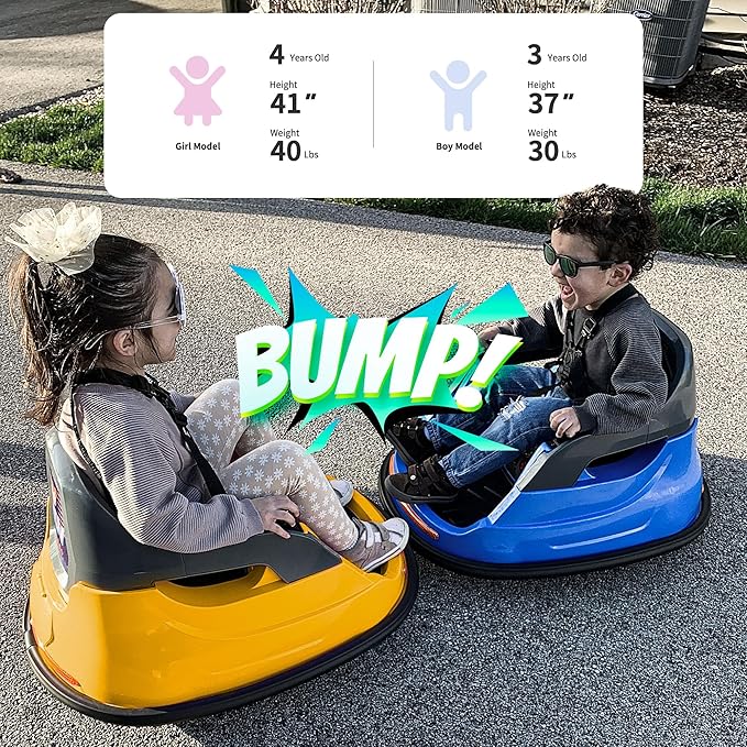 12V Kids Bumper Car, Electric Baby Bumper Car for Toddlers with Remote Control, 3 Speeds - Yellow-BubblyBeeBaby