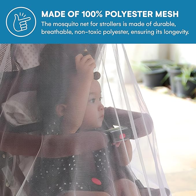 Enovoe Mosquito Net for Stroller and Baby Crib - Durable Mesh Bug Net Cover with Elastic Edge - Fits Strollers, Bassinets, Playards, and Mini Cribs - Travel Essential for Newborns - 63x64-Inch (White)-BubblyBeeBaby