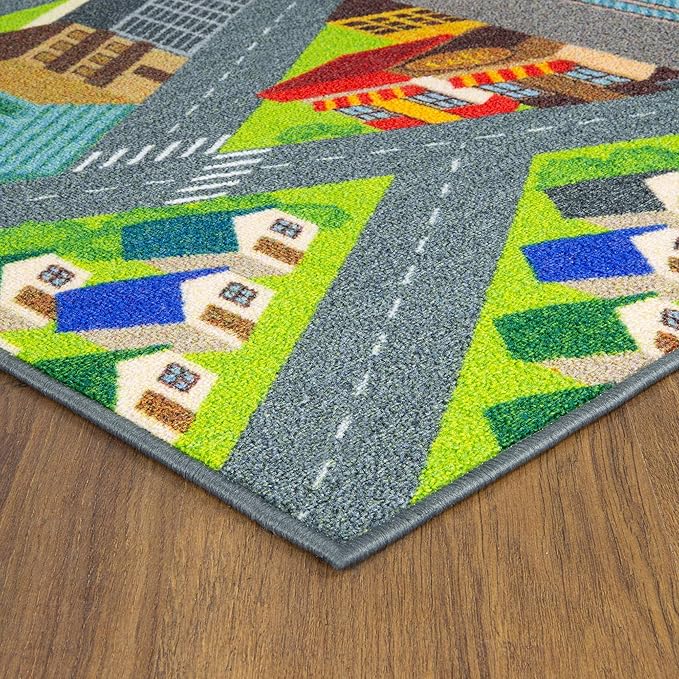 KC Cubs 3x5 City Streets Car Road Rug – Educational Non-Slip Play Mat for Kids, Toddlers, Nursery, Classroom, Playroom, Baby Daycare, Boy Girl Carpet-BubblyBeeBaby