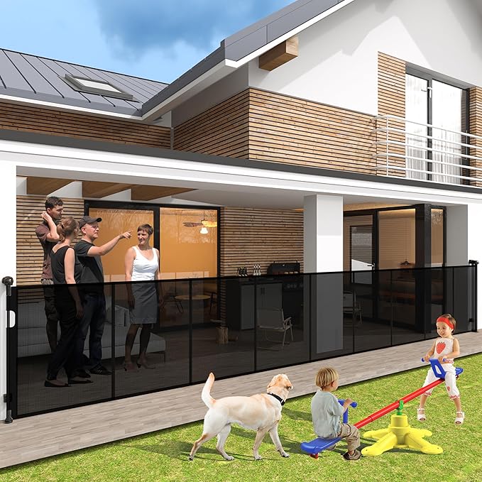 200" Retractable Baby Gates Extra Wide for Large Opening, 41" Extra Tall Retractable Dog Gate Pet Gates, Long Child Safety Mesh Gate with Fiberglass Rods for Stairs, Doorways, Hallways, Indoor/Outdoor-BubblyBeeBaby