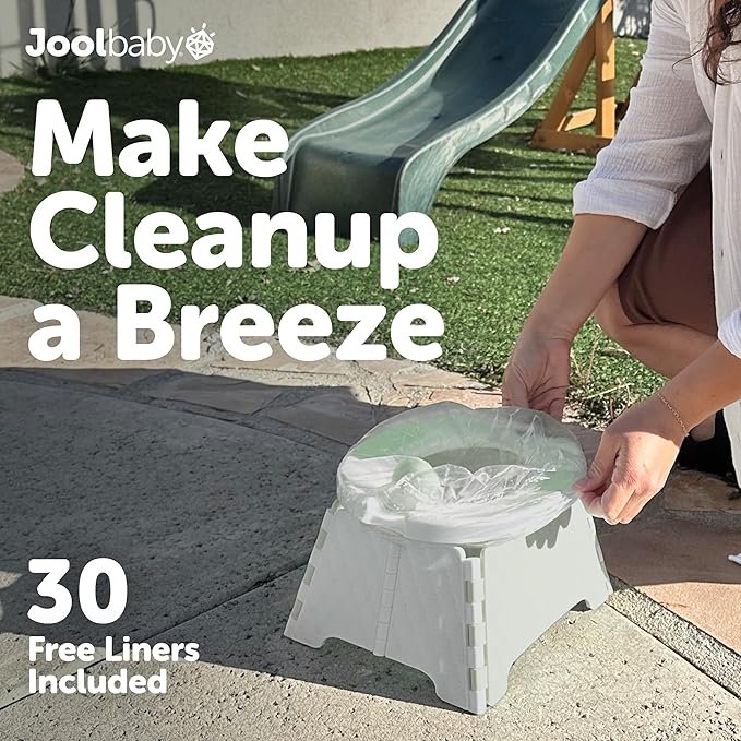 Jool Baby Portable Potty Training Chair with Travel Bag and 30 Liners, Foldable, Indoor/Outdoor Use, Camping (Sage)-BubblyBeeBaby