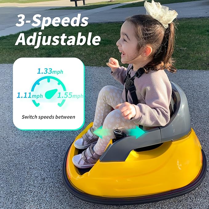 12V Kids Bumper Car, Electric Baby Bumper Car for Toddlers with Remote Control, 3 Speeds - Yellow-BubblyBeeBaby