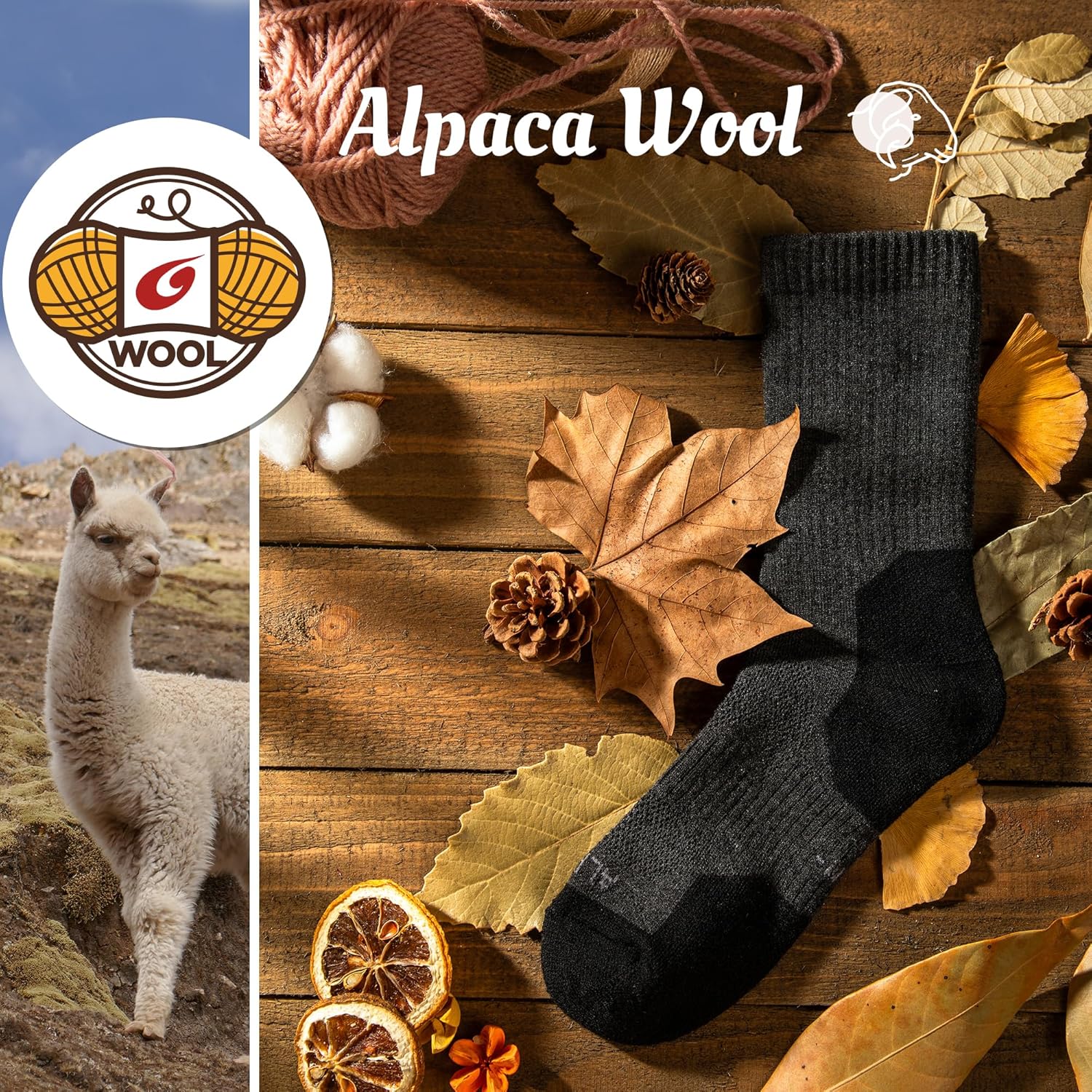 Alpaca Wool Hunting Socks 2 pairs for Men Women, Thermal Warm Compression Thick Winter Cushioned Hiking Boot Moisture Wicking