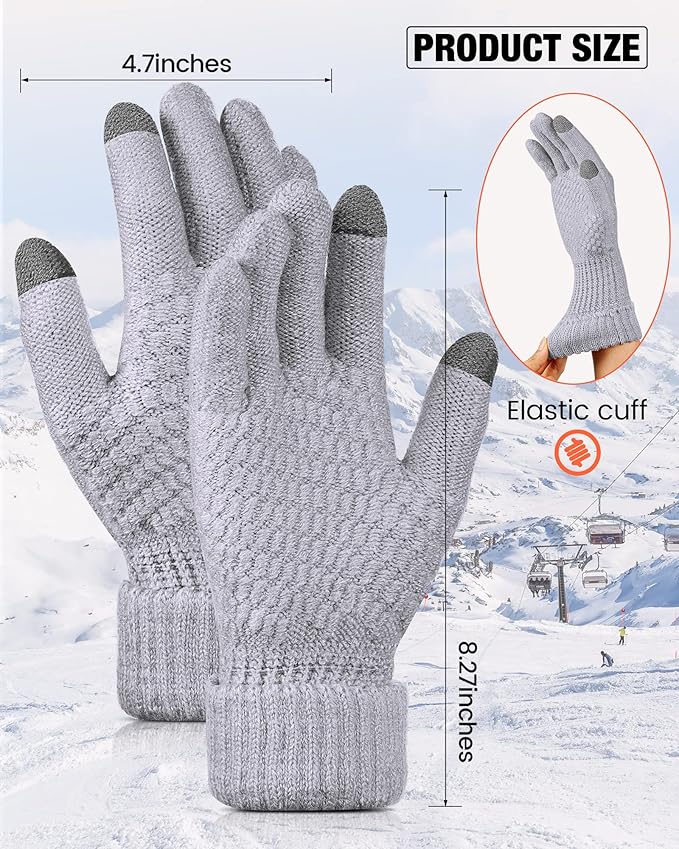 Geyoga 2 Pairs Women's Winter Touch Screen Gloves Soft Warm Fleece Lined Knit Elastic Cuff Winter Texting Gloves-BubblyBeeBaby