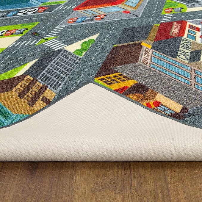 KC Cubs 3x5 City Streets Car Road Rug – Educational Non-Slip Play Mat for Kids, Toddlers, Nursery, Classroom, Playroom, Baby Daycare, Boy Girl Carpet-BubblyBeeBaby