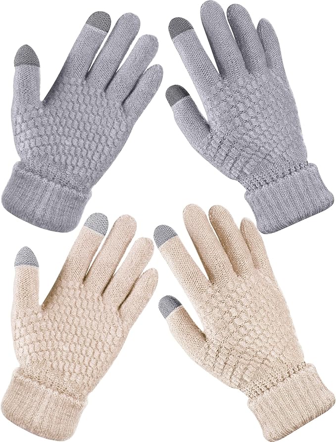 Geyoga 2 Pairs Women's Winter Touch Screen Gloves Soft Warm Fleece Lined Knit Elastic Cuff Winter Texting Gloves-BubblyBeeBaby