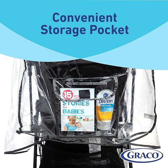 Graco Travel System Weather Shield, Baby Rain Cover, Universal Size to fit Most Travel Systems, Waterproof, Windproof, Ventilation, Sun Protection, Shade, Umbrella, Pram, Vinyl, Plastic, Clear-BubblyBeeBaby