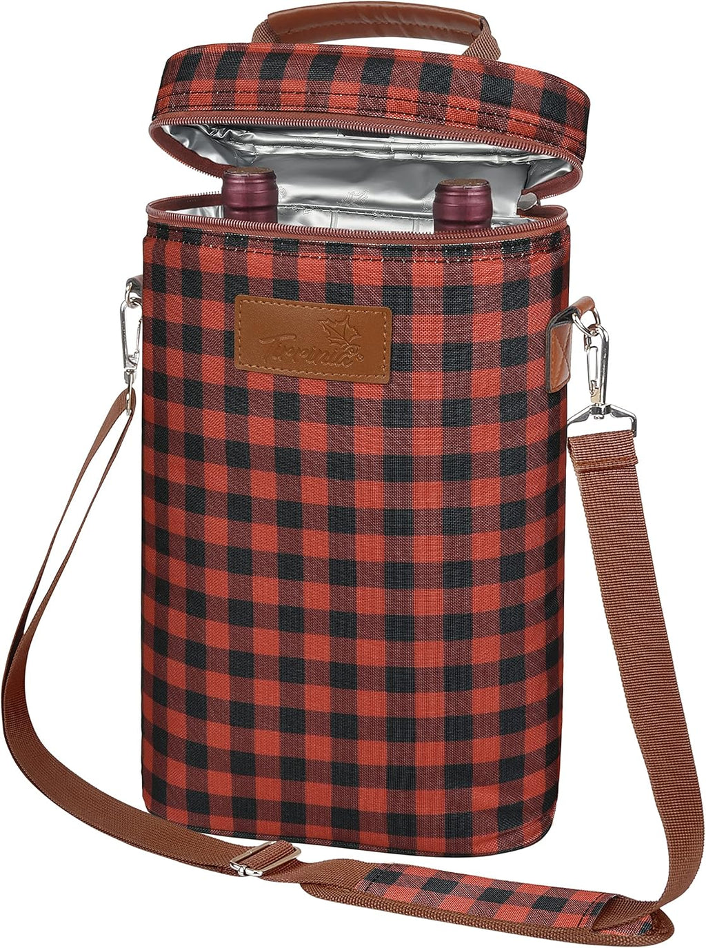 Tirrinia 2 Bottle Wine Gift Tote Carrier - Leakproof & Insulated Padded Versatile Cooler Bag for Travel, BYOB Restaurant, Tasting, Party, Dinner - Gift for Lovers, Red Checker