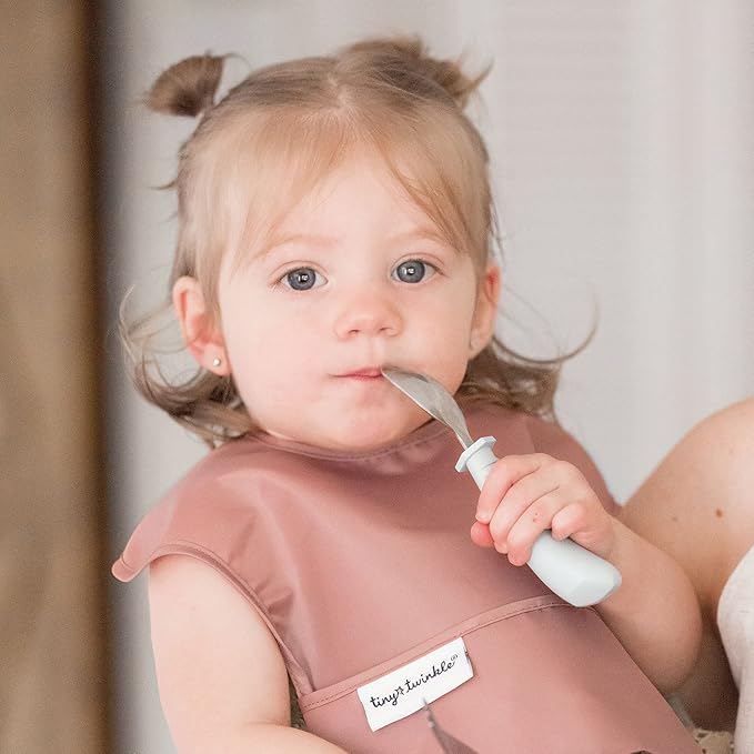 Tiny Twinkle Mess Proof Baby Bibs for Eating - Waterproof, Wipeable Bibs - Toddler Bibs - Travel Friendly - PFAS, PVC, BPA, Phthalate Free - Baby Food Bibs (3 Pack,Sage,Taupe, Dandelion)-BubblyBeeBaby