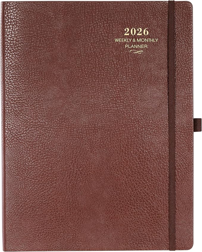 2026 Planner - JAN 2026 - DEC 2026, Planner 2026, Weekly and Monthly Planner, Leather Cover Calendar Planner with Thick Paper, Back Pocket with Notes Pages, Brown (8.5" x 11")-BubblyBeeBaby
