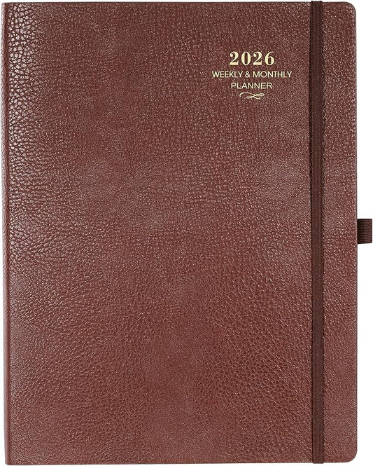 2026 Planner - JAN 2026 - DEC 2026, Planner 2026, Weekly and Monthly Planner, Leather Cover Calendar Planner with Thick Paper, Back Pocket with Notes Pages, Brown (8.5" x 11")-BubblyBeeBaby