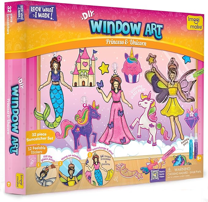 Imagimake Window Art Princess & Unicorn | Suncatcher Kit | Unicorn Toys for Girls Age 5-8 | Craft Kits for Ages 8-12 | Gifts for 5 Year Old Girls | Princess Toys-BubblyBeeBaby
