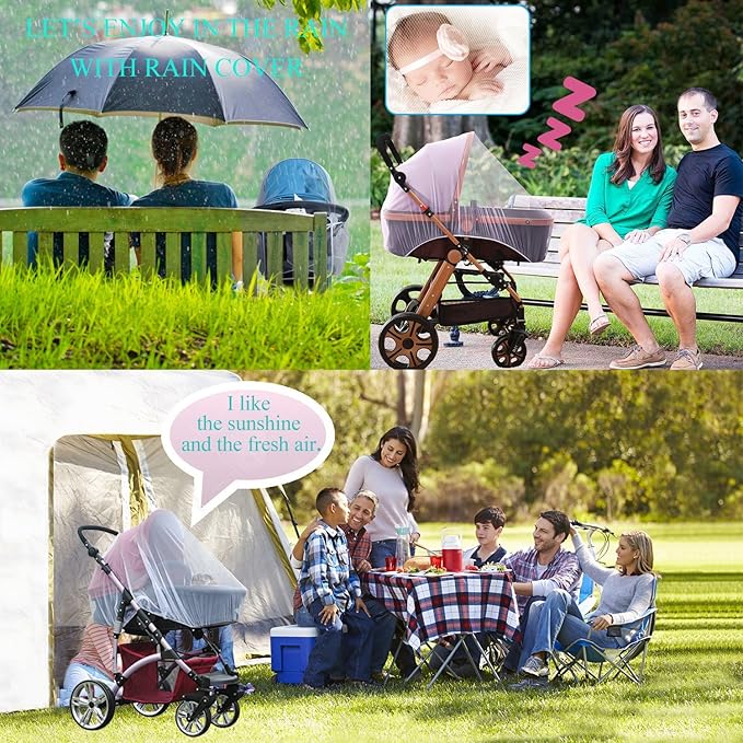Stroller Rain Cover Baby Mosquito Net Universal Weather Shield Bug Net for Jogging Stroller Pushchair Buggy Pram Protect Baby from Rain Insect Wind Bug Snow Fly Shade Shield Netting Plastic-BubblyBeeBaby