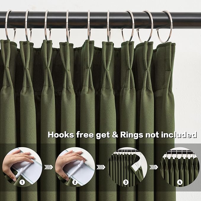 KEQIAOSUOCAI 92 Inch Dark Olive Green Curtains for Bedroom Living Room,Thermal Insulated Dark Out Sound Proof Curtain for Dining Room, Pinch Pleated for Traverse Rods 40x92-2 PCs-BubblyBeeBaby