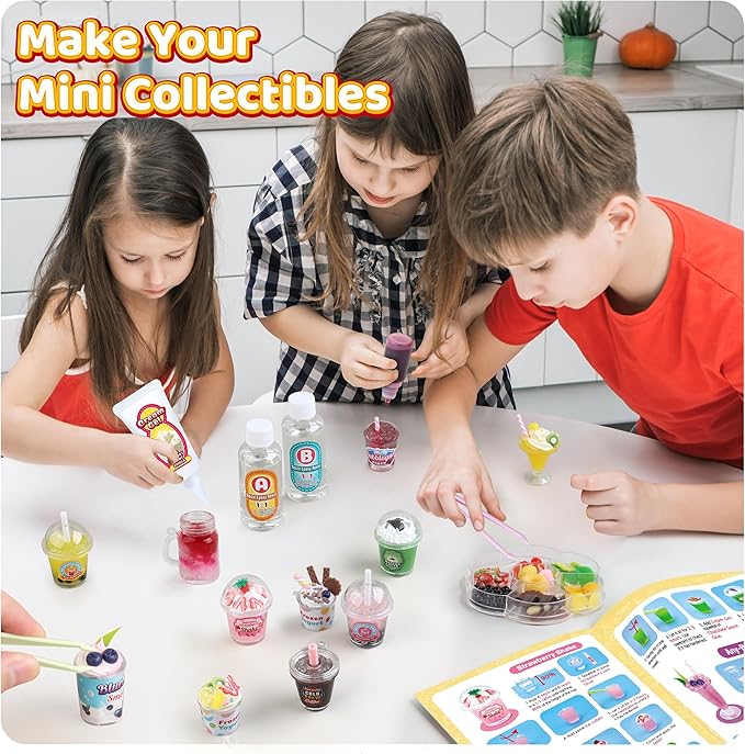 20 PCS Miniature Drink Marker Kit, Miniature Food Toys, Kitchen Pretend Food DIY Crafts Kits for Kids Ages 8-12, Girls Gift for Christmas, Birthday, Collectors, Resin Play, NOT Edible-BubblyBeeBaby