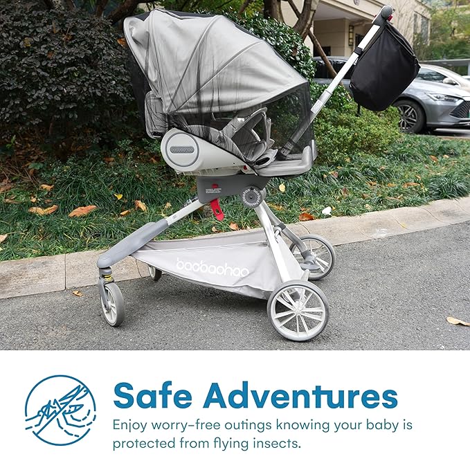 Enovoe Mosquito Net for Stroller - Bug Net for Stroller - Black Breathable Durable Polyester Mesh - Fits Strollers, Bassinets, Cradles, Playards - Pack N Plays Mini Cribs - Machine Washable-BubblyBeeBaby