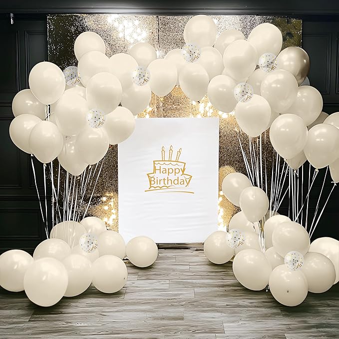 JOYIN 150 Pcs Sand White Balloons, Different Sizes 18 12 10 5 Inch Sand White Latex Balloon Arch Kit with Instruction for Birthday Party Graduation Wedding Holiday Decoration-BubblyBeeBaby
