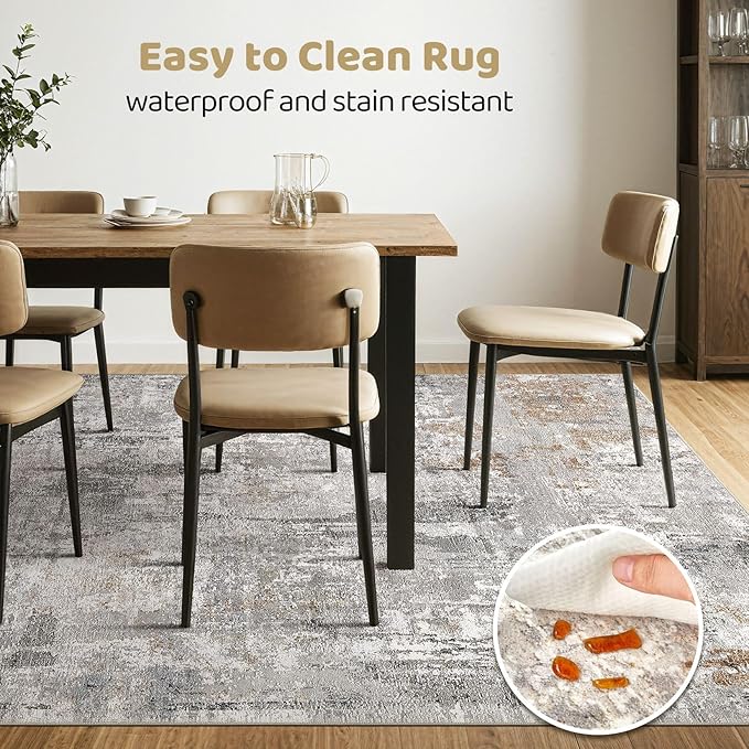 10x14 Area Rugs Living Room: Washable Large Abstract Modern Soft Rug Stain Resistant Indoor Floor Non Slip Accent Carpet for Bedroom Nursery Playroom Office Dining Room Dorm Home House- Gray Rust-BubblyBeeBaby