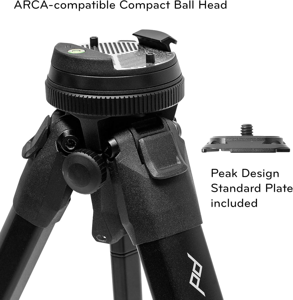 Peak Design Travel Tripod, Aluminum, Compact Design, Quick Setup and Takedown, Pro-Level Stability, Ergonomic Ball Head, Compact and Portable Travel Tripod for Camera and Phone, 20 lb Capacity