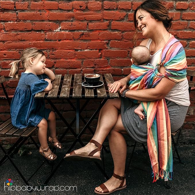 Hip Baby Wrap Ring Sling Baby Carrier for Infants and Toddlers - Beautiful, 100% Soft Cotton Baby Wraps Carrier for Babies 8-35 lbs - Perfect Baby Shower Gifts Moms and Dads - Nursing Cover (Rainbow)-BubblyBeeBaby