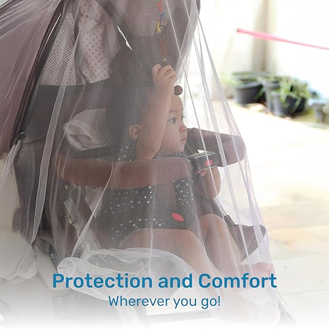 Enovoe Mosquito Net for Baby Stroller and Crib - Durable Mesh Bug Net Cover with Elastic Edge - Fits Strollers, Bassinets, Playards, and Mini Cribs - Travel Essential for Newborns - 63x64-Inch (White)-BubblyBeeBaby