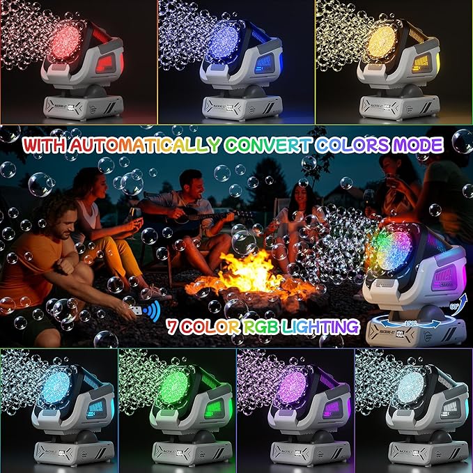 2025 Upgraded Bubble Machine with Remote Control, Automatic Rotation & RGB Lights, 1800mAh Rechargeable Battery, Type-C Charge, Bubble Maker for Kids, Weddings, Birthday Parties, Outdoor Activities-BubblyBeeBaby