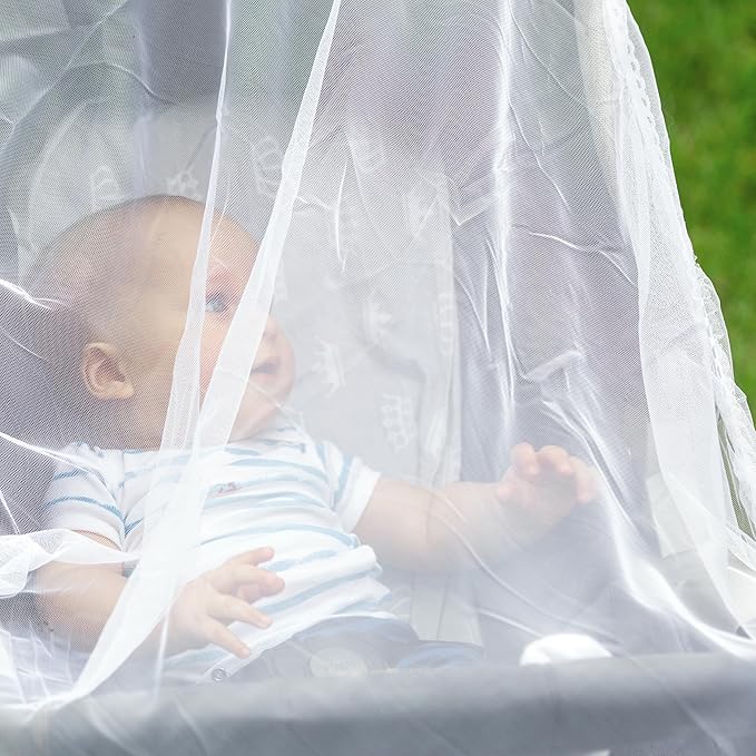 Enovoe Mosquito Net for Stroller and Baby Crib - Durable Mesh Bug Net Cover with Elastic Edge - Fits Strollers, Bassinets, Playards, and Mini Cribs - Travel Essential for Newborns - 63x64-Inch (White)-BubblyBeeBaby
