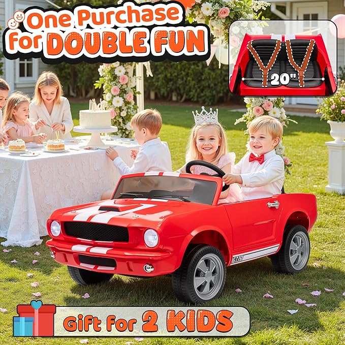 24V 2 Seater Ride on Toys, Licensed Shelby Cobra Kids Power Car Wheeler Ride On Toy w/ 2WD/4WD Switchable, Remote Control, 19" Spacious Seat, 4 Spring Suspension, Music, Bluetooth-BubblyBeeBaby