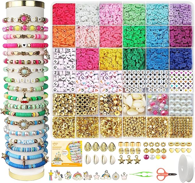 iumulinrui Friendship Bracelet Kit Concert Bracelets Merch, 5200 Pcs Clay Beads Bracelet Making Kit Tricolor Letter Bead, Jewelry Set with Pendant, DIY Craft Gifts Suitable for Beginners-BubblyBeeBaby
